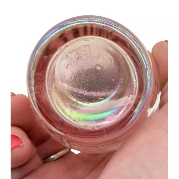 IRICE I W & RICE PERFUME BOTTLE PINK IRIDESCENT PULL FEATHER PATTERN 4.75"X2.5" - Picture 5 of 5